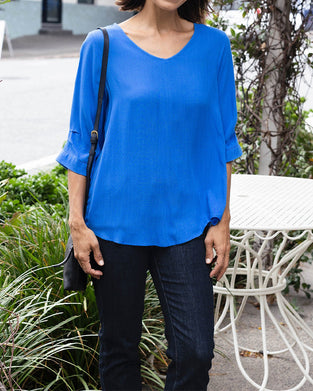 Blus V-Ringning Enfärgad Minimalistisk