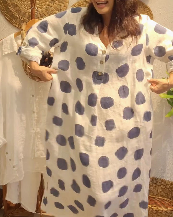 Klänning avslappnad lös långärmad prickig