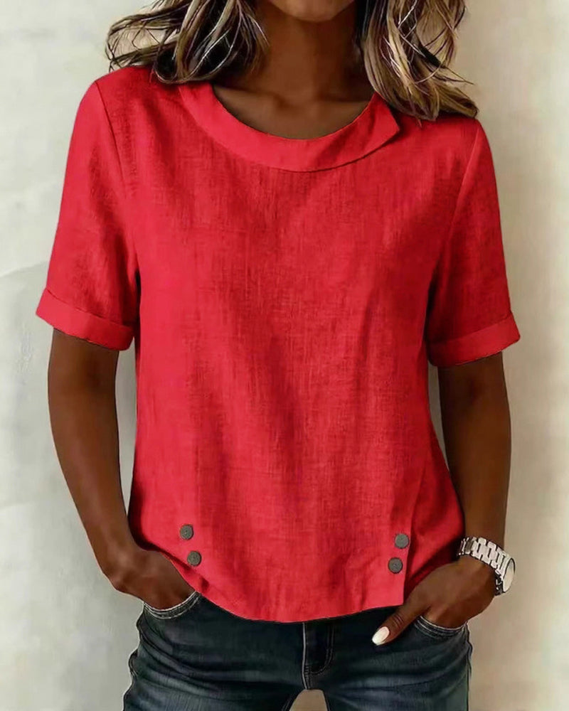 Blus Kortärmad Oregelbunden Design Halsringning