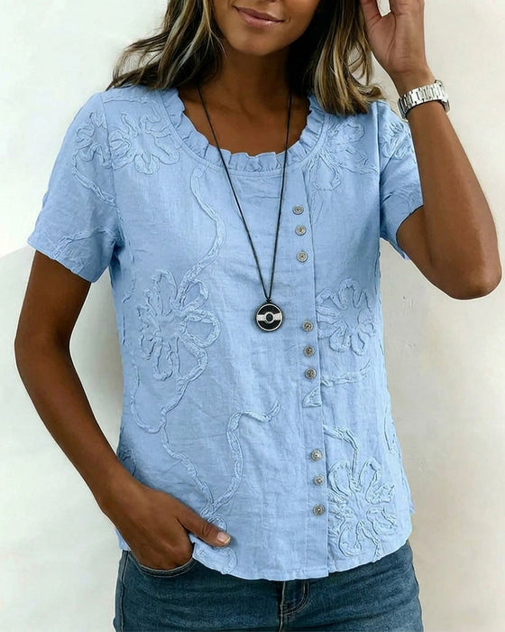 Blus Texturerad Blommig Sidoknapp