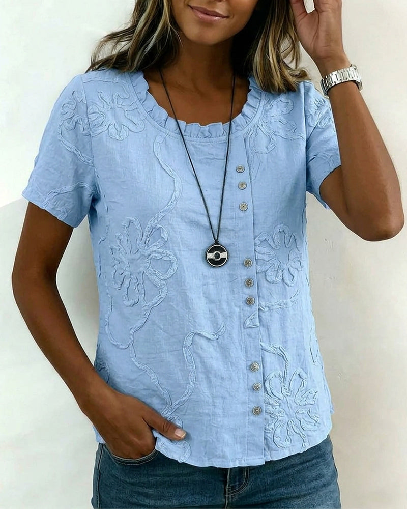 Blus Texturerad Blommig Sidoknapp