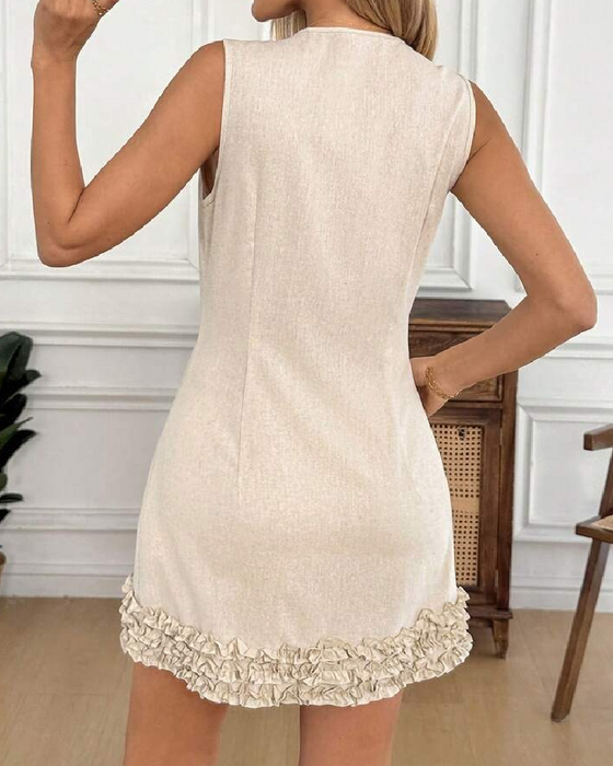 Klänning Ärmlös Rynkad Midjeavsnörd Kort Längd