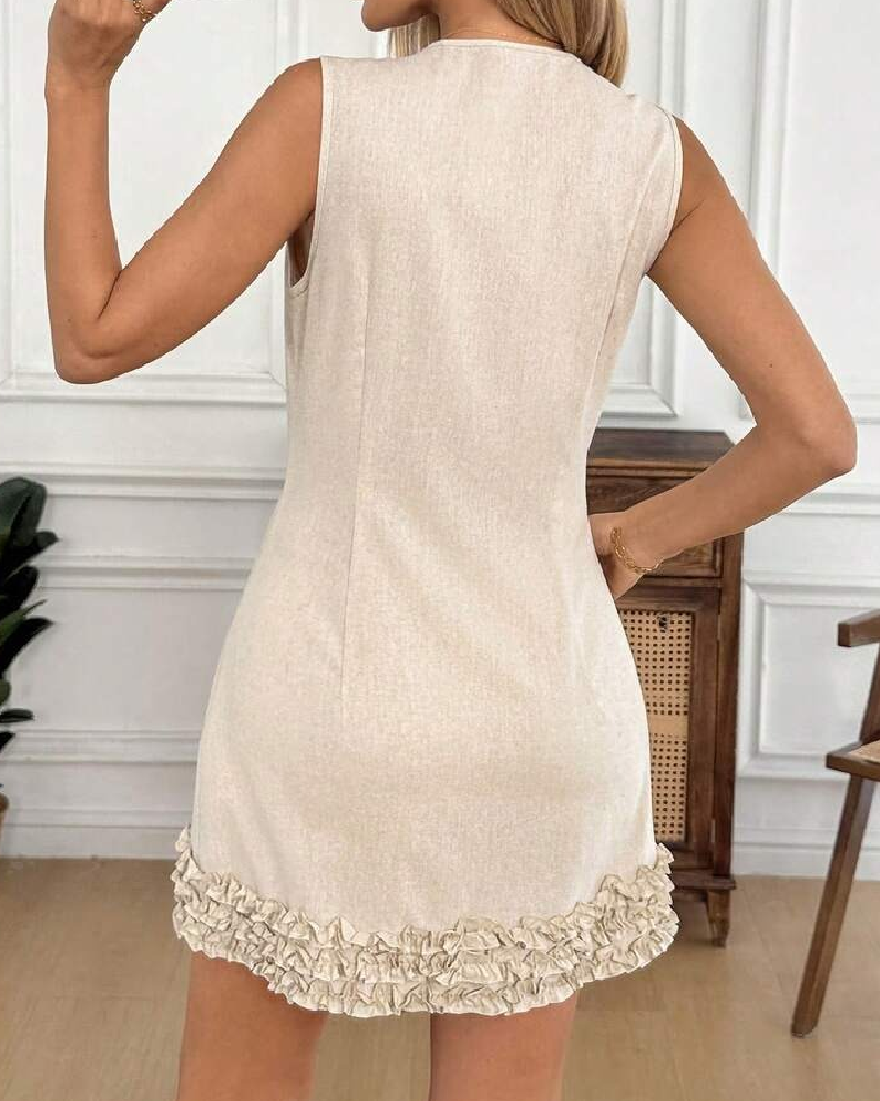 Klänning Ärmlös Rynkad Midjeavsnörd Kort Längd