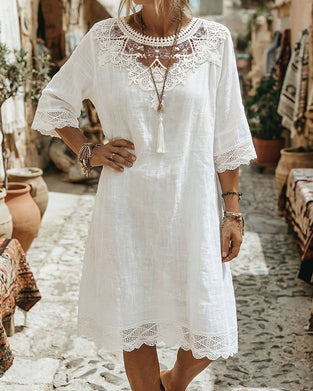 Klänning Spets Casual Midi