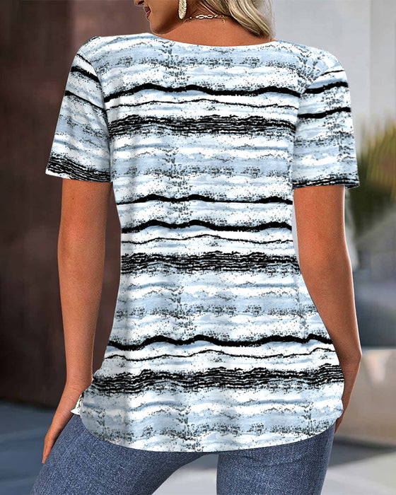 Blus Rund Halsringning Slim Fit Plisserad Tryckt