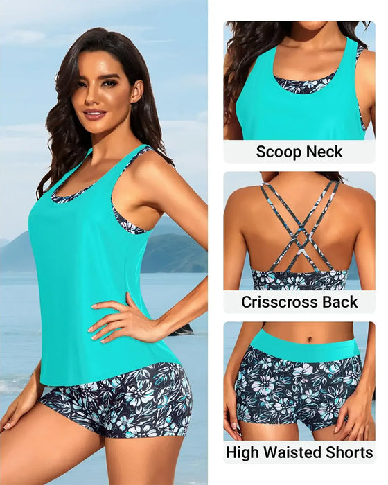 Tankini Blommig Tryck Tredelad