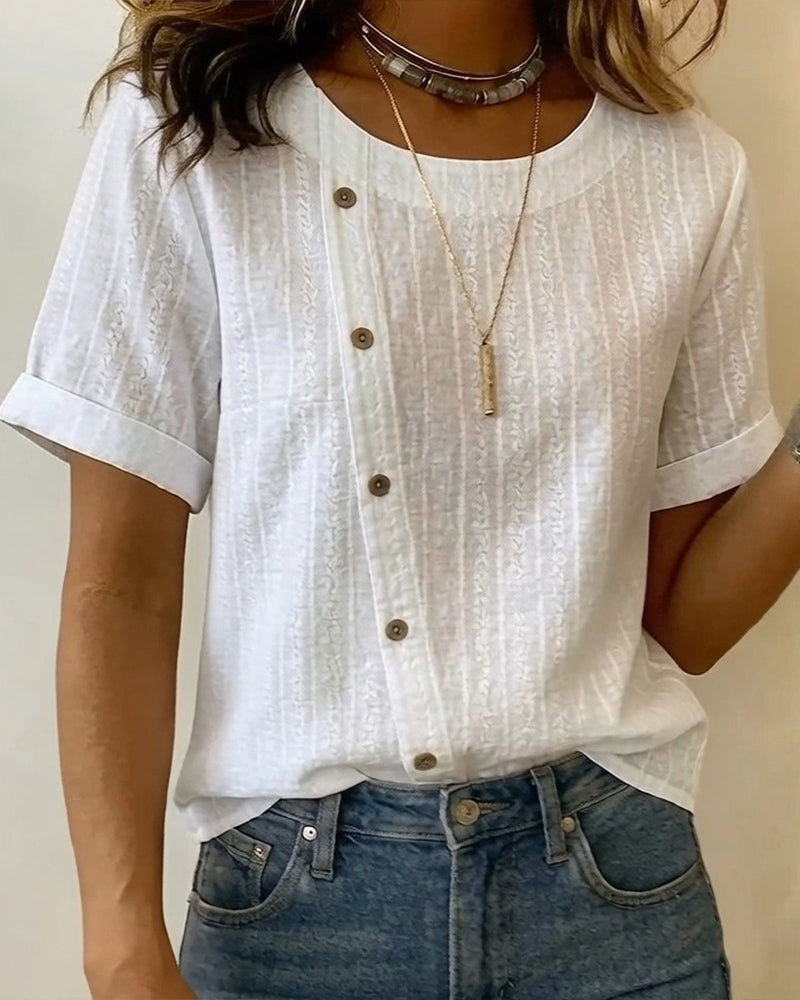 Blus Diagonal Knapp Kort Ärm