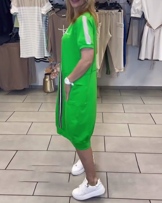 Klänning Kortärmad Mönstrad Rak