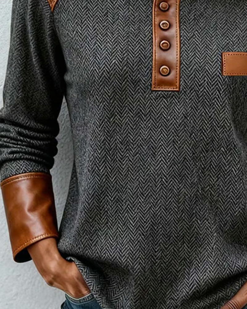 Långärmad Topp Med Distressed-Effekt Och Lapptäcktsdetaljer