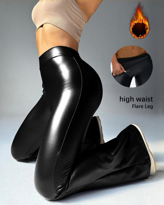 Leggings Enfärgad Svart PU Läder Höjdmidd