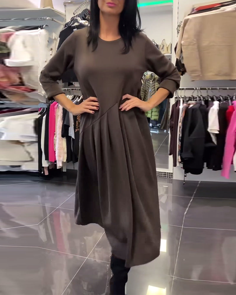 Klänning avslappnad rund hals enfärgad