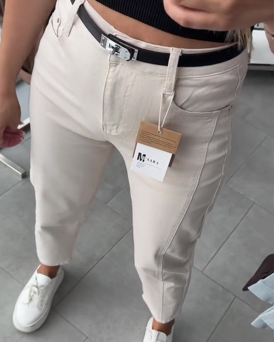 Byxor Högmidjade Casual Raka Ben