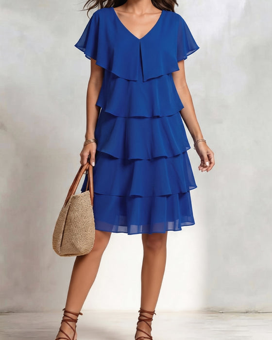 Klädning V-Hals Ruffle Casual