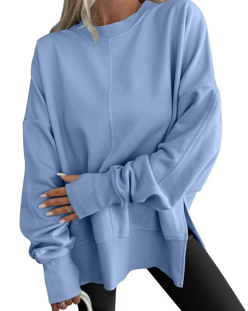 Sweatshirt Sida Slits Rund Hals Löst