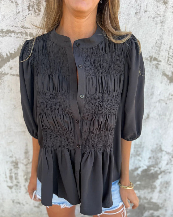 Blus Casual Mode Kort Ärma Enfärgad