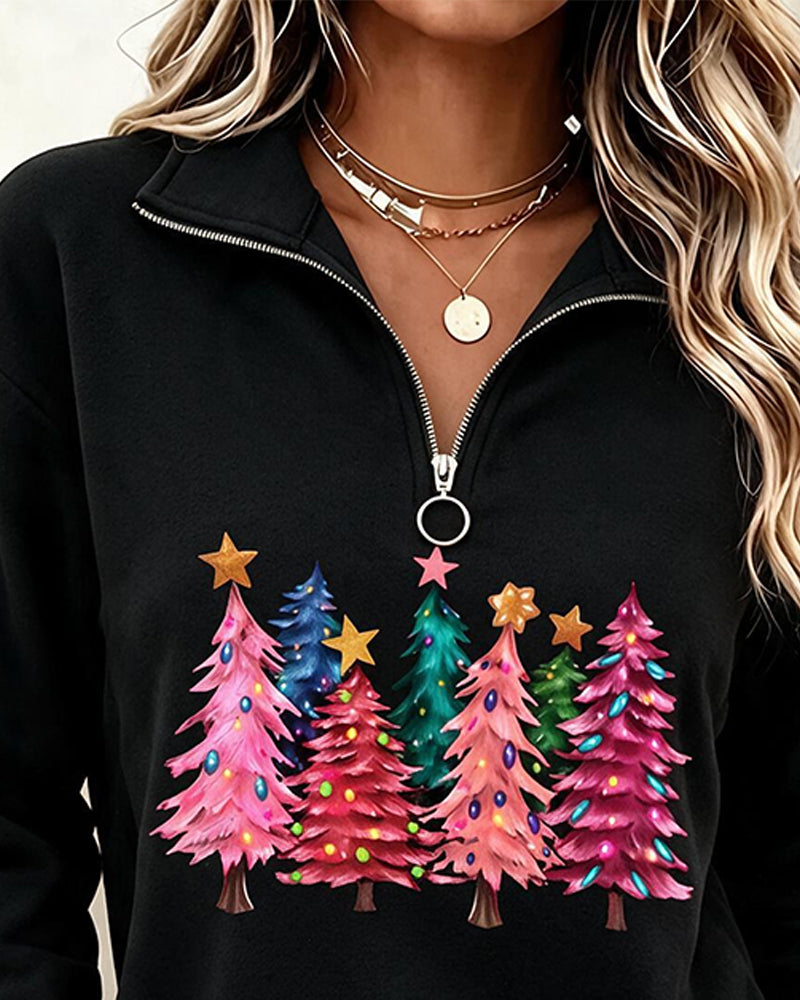 Sweatshirt Halv-Zip Julgran Tryck