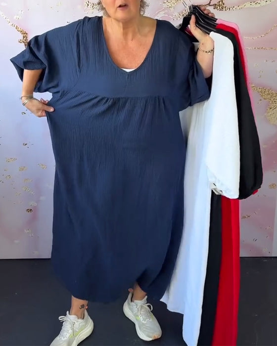 Klänning Skogsstil V-Ringning Plisserad Enfärgad