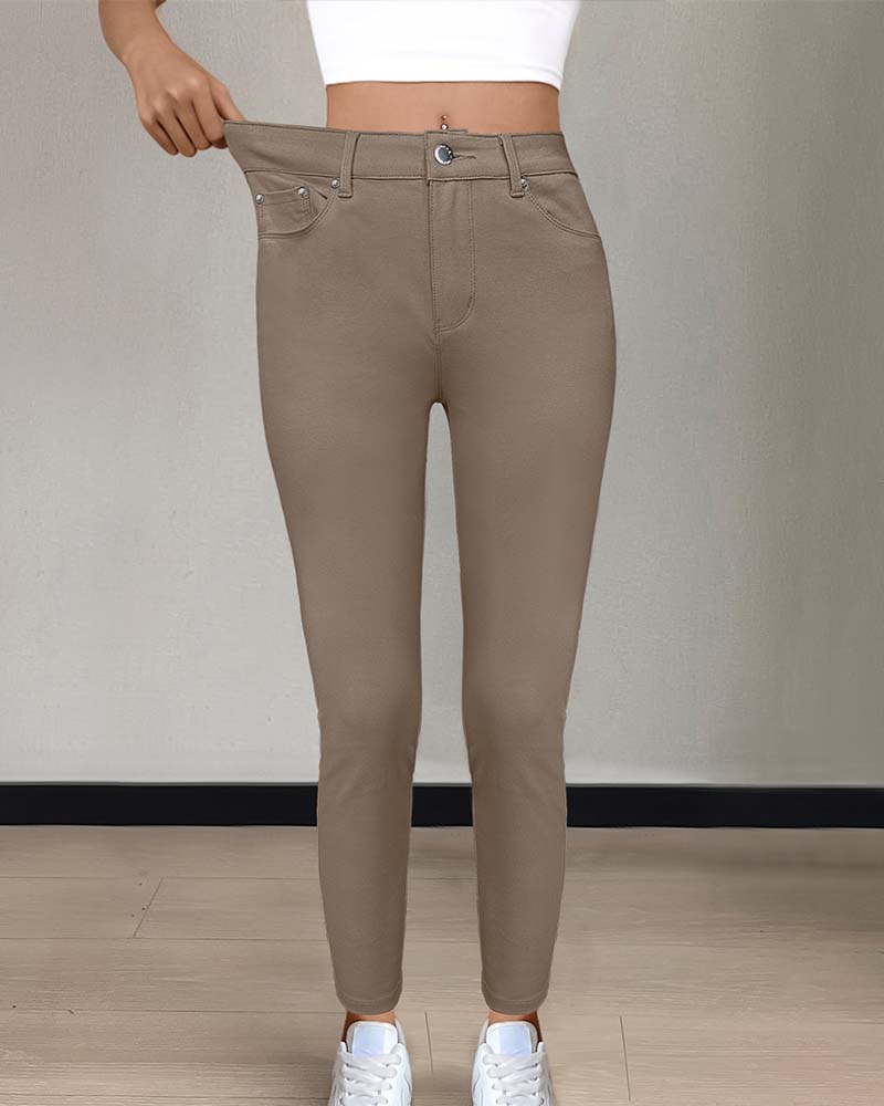 Byxa Kvinnors Ficka Enfärgad Slimmad Casual