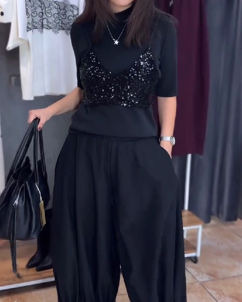 Trendig Kortärmad Topp I Lappverk