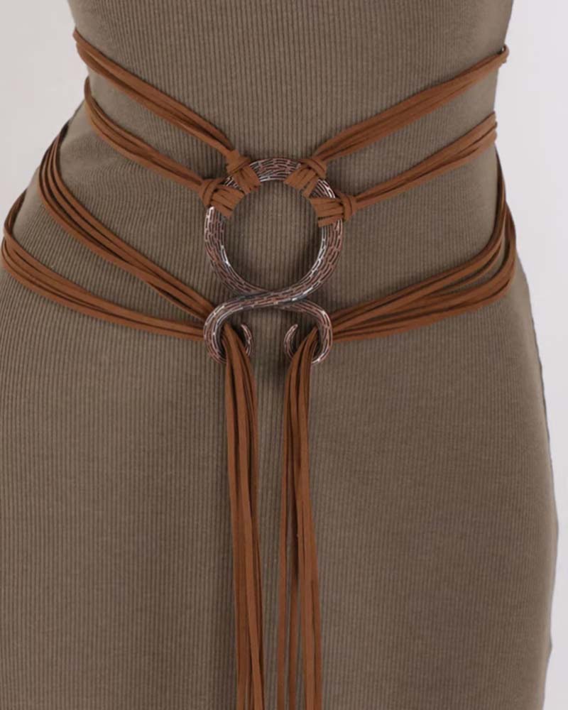 🔥Medeltida Viking Flätat Läder Bälte Set, Med Ring Spänne & Tofs Dekorationer