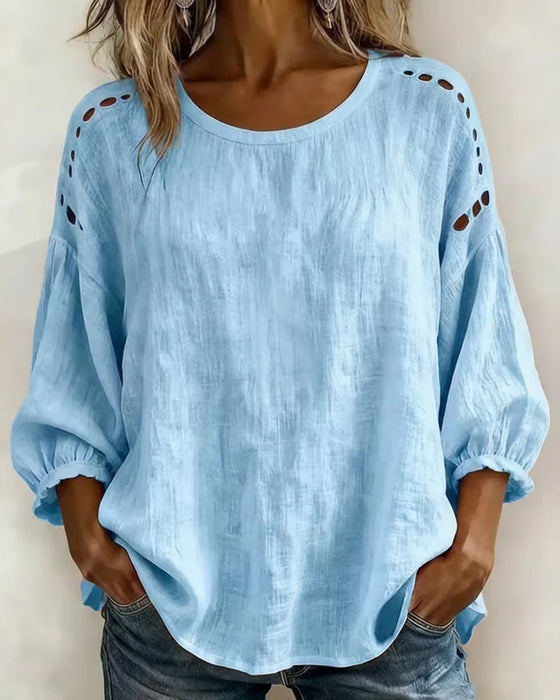 Blus Urholkad Bomull Och Linne