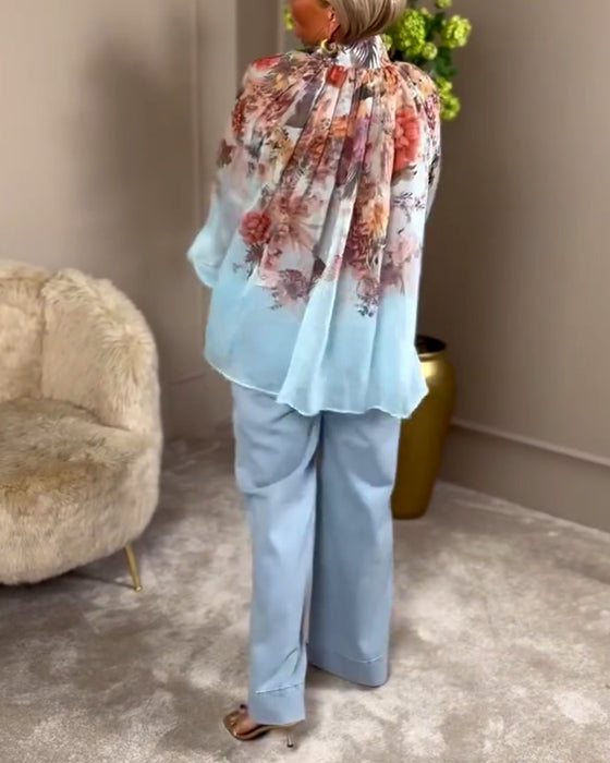 Skjorta Lanternärm Ståkrage Tryck