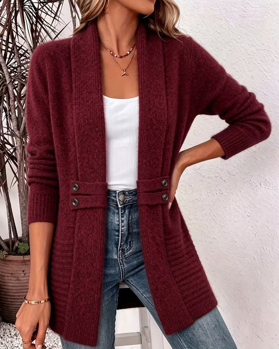 Cardigan Solid Färg Knapp Prydd