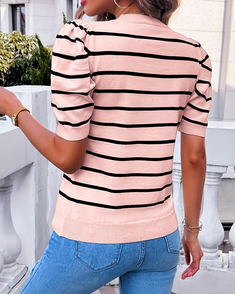 Topp Randig Bubbla Ärm Stickad