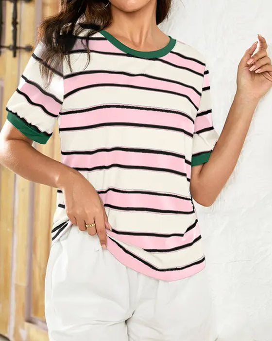 T-Shirt Färgblockerad Rand Raglan Ärm