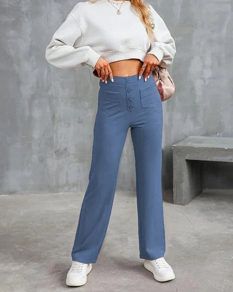 Byxor Högmidjade Knäppning Vida Ben