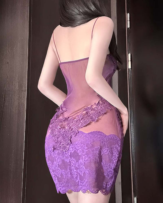 Sexig Nattlinne I Enfärgad Med Spets