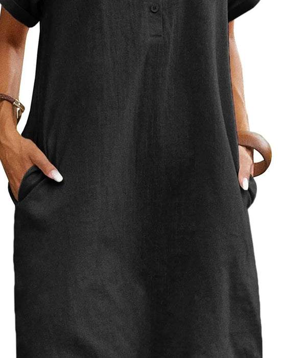Klänning Krage Knapp Slits Kortärmad Casual