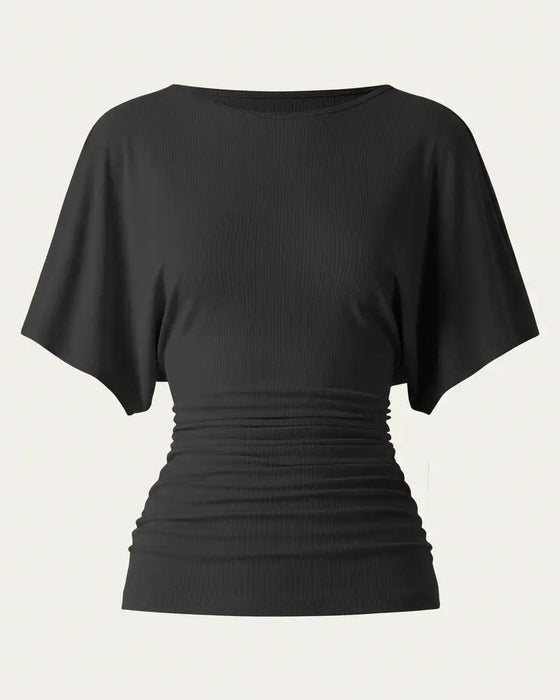 Blus Casual Solid Veckad Kort Ärm