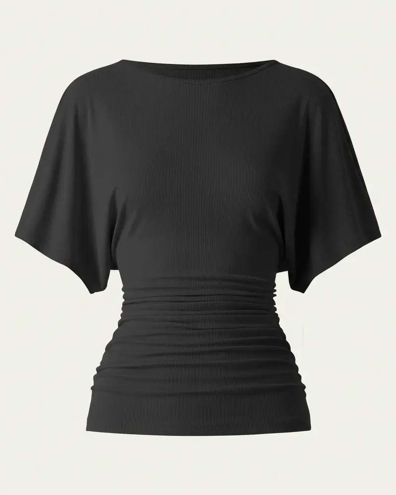 Blus Casual Solid Veckad Kort Ärm