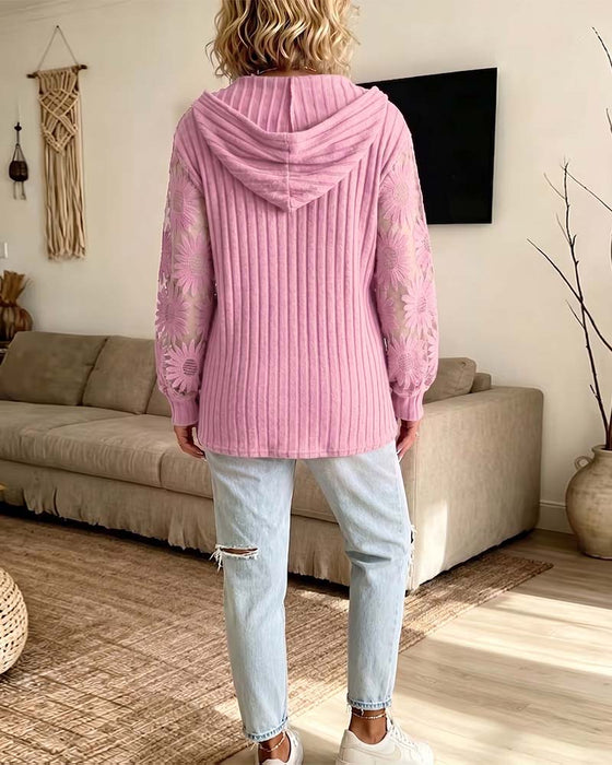 Blus Huvudbeklädd V-Hals Spets Patchwork Ribbad