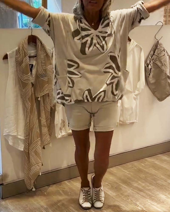 Hoodie Moderiktig Långärmad Tryckt