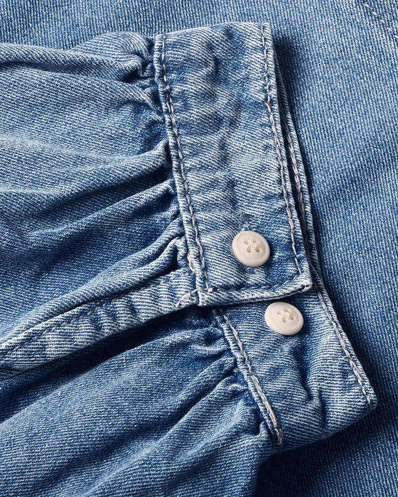 Skjorta Tryckknapp Denim Lykta Ärm Lös