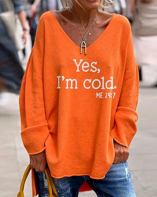 Tröja V-ringning Bokstavstryck Lös Casual