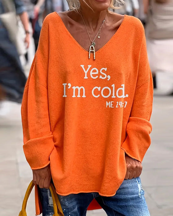 Tröja V-ringning Bokstavstryck Lös Casual