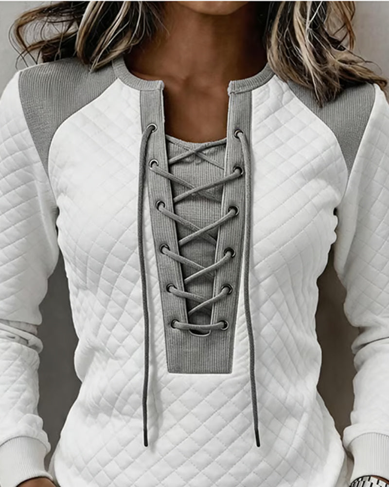Sweatshirt Snörning Slimmad Färgblock