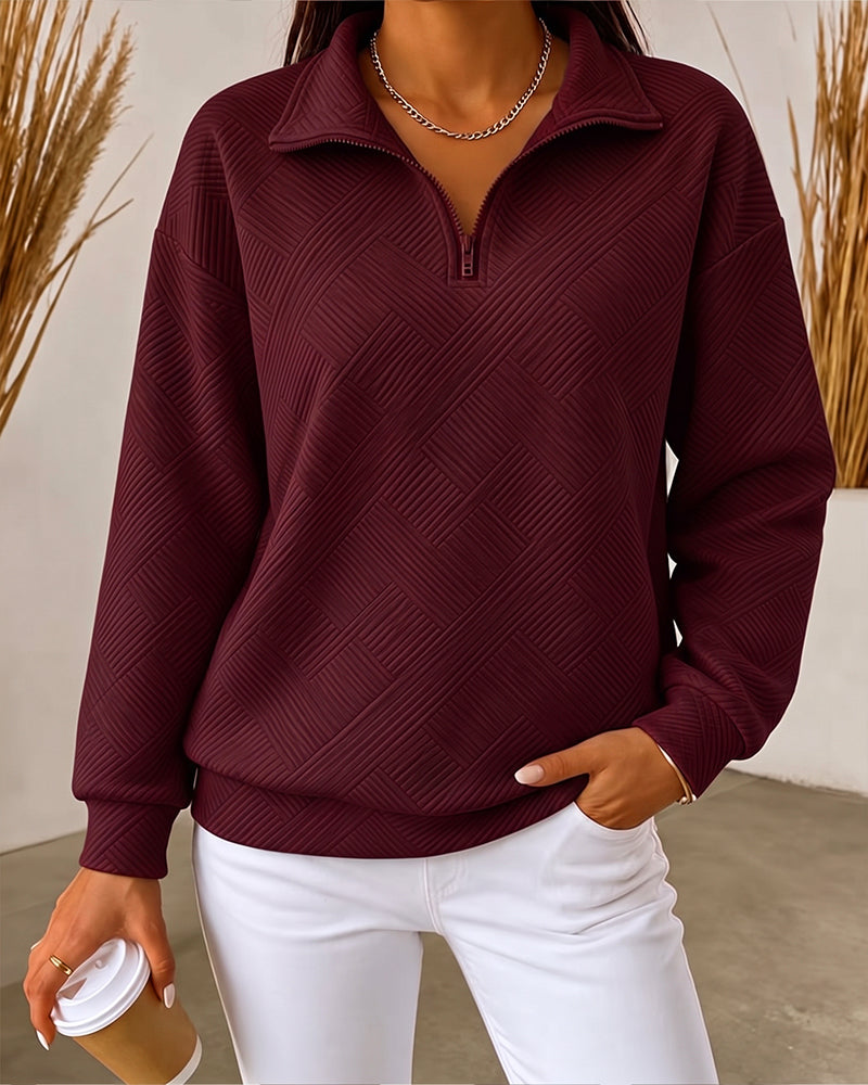Sweatshirt Enfärgad Halv Dragkedja Kavajkrage