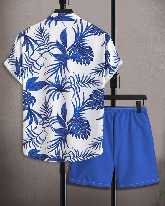 Set Krage Palm Blad Tryck Kortärmad