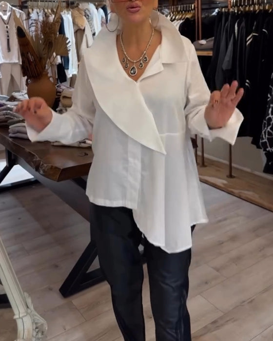 Skjorta Oregelbunden Krage Enfärgad