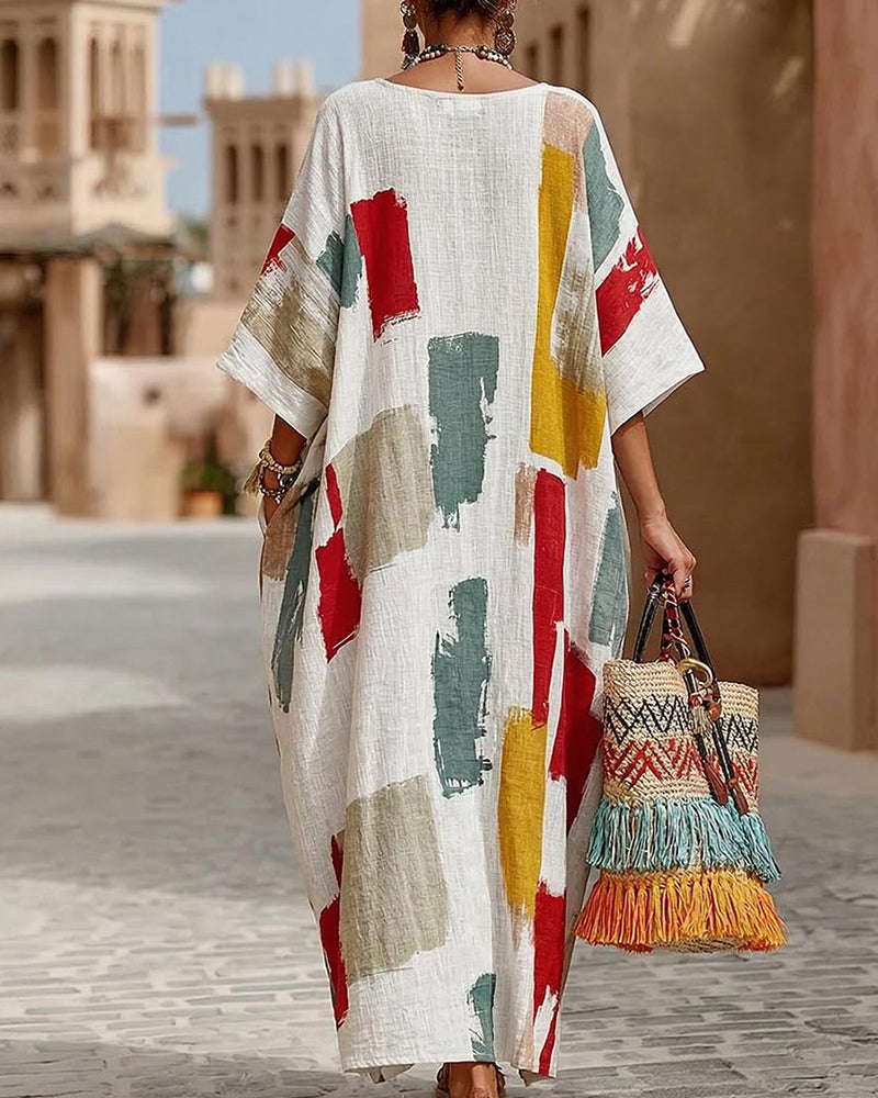 Klänning Färgglad Geometrisk Färgblock Lös Lång Klänning