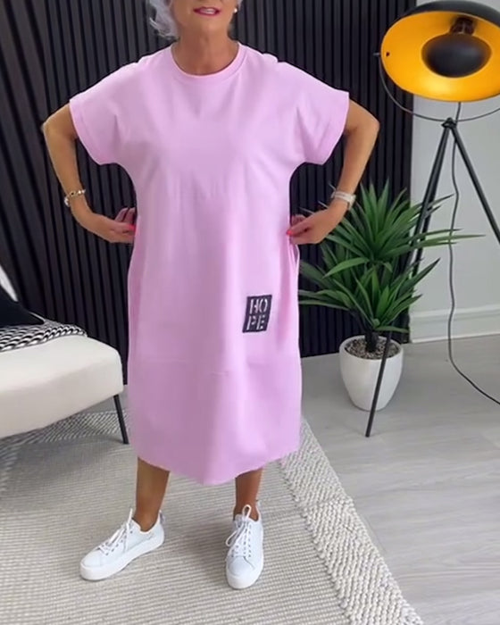 Klänning Kort Ärm Ledig Rak Ficka