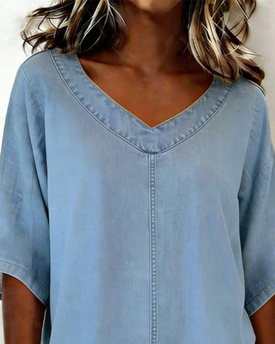 Topp V-Hals Avslappnad Denim