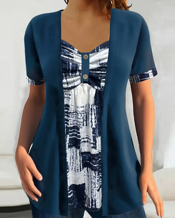 Blus Tryckt Fejk Tvådelad Oregelbunden