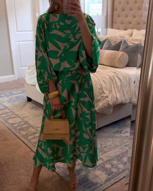 Set Klänning Avslappnad Tryckt Lykthylsa Temperament