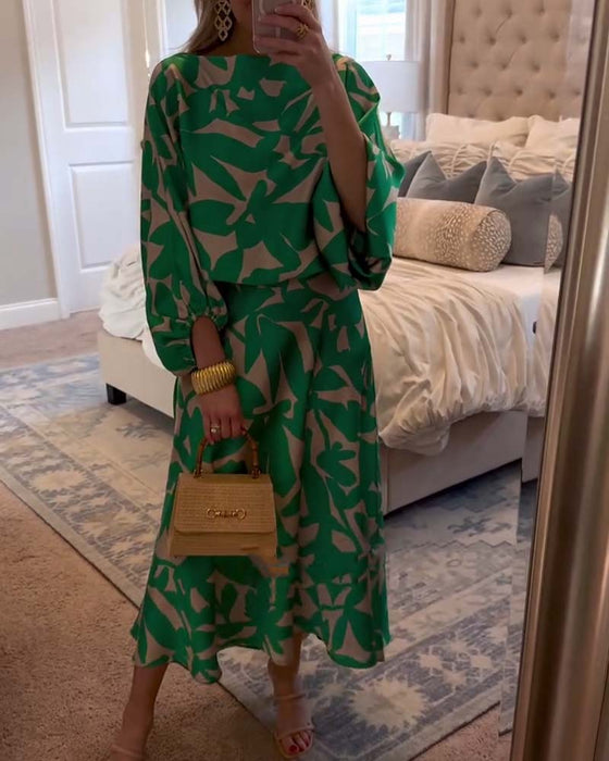 Set Klänning Avslappnad Tryckt Lykthylsa Temperament