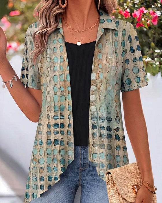 Blus Vintage Polka Dot Slag Kort Ärm